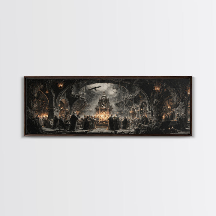 The Thirteenth Bell, Extra Wide Wall Art, Gothic Horror Wall Art, Framed Canvas Print, Halloween Wall Decor, Gothic Home Decor