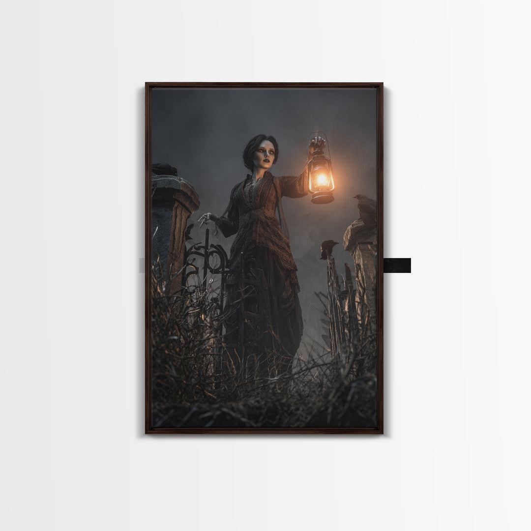 The Cemetery Lantern Festival, Vertical Wall Art, Dark Fantasy Wall Art, Canvas Print, Halloween Wall Decor, Gothic Home Decor