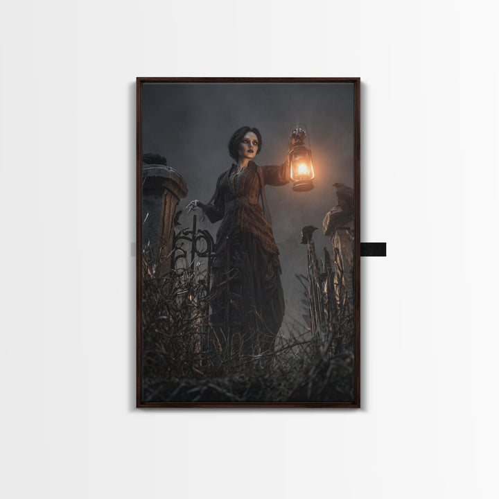 The Cemetery Lantern Festival, Vertical Wall Art, Dark Fantasy Wall Art, Canvas Print, Halloween Wall Decor, Gothic Home Decor