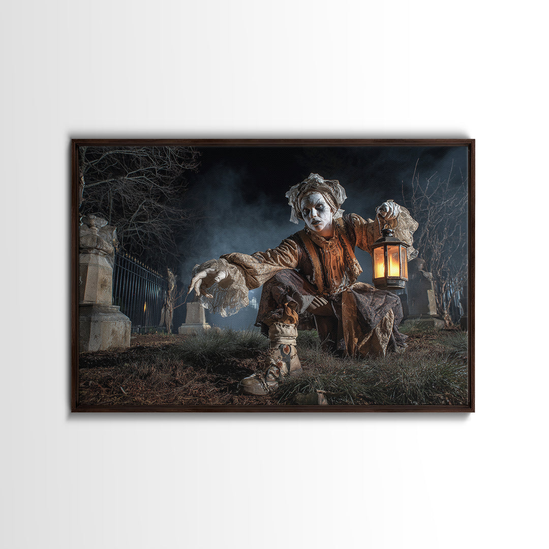 The Cemetery Lantern Festival, Landscape Wall Art, Macabre Wall Art, Framed Canvas Print, Halloween Wall Decor, Gothic Home Decor