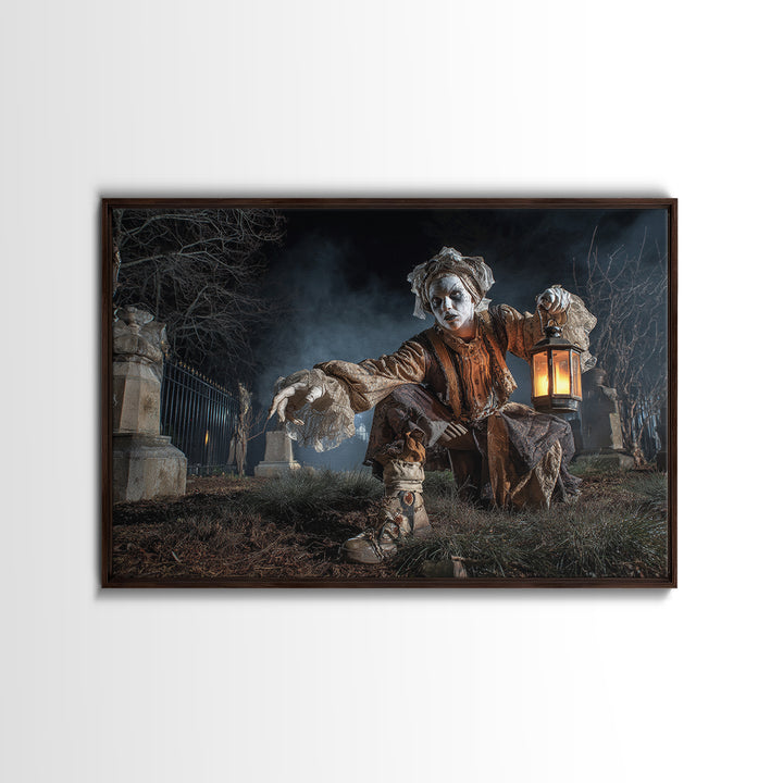 The Cemetery Lantern Festival, Landscape Wall Art, Macabre Wall Art, Framed Canvas Print, Halloween Wall Decor, Gothic Home Decor