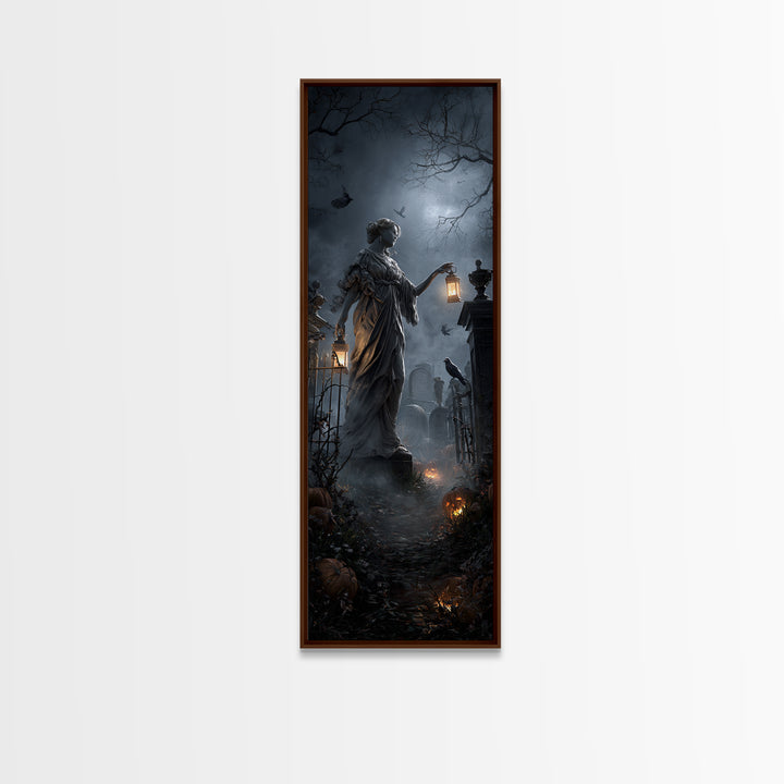 The Cemetery Lantern Festival, Tall Narrow Wall Art, Macabre Wall Art, Framed Canvas Print, Halloween Wall Decor, Gothic Home Decor