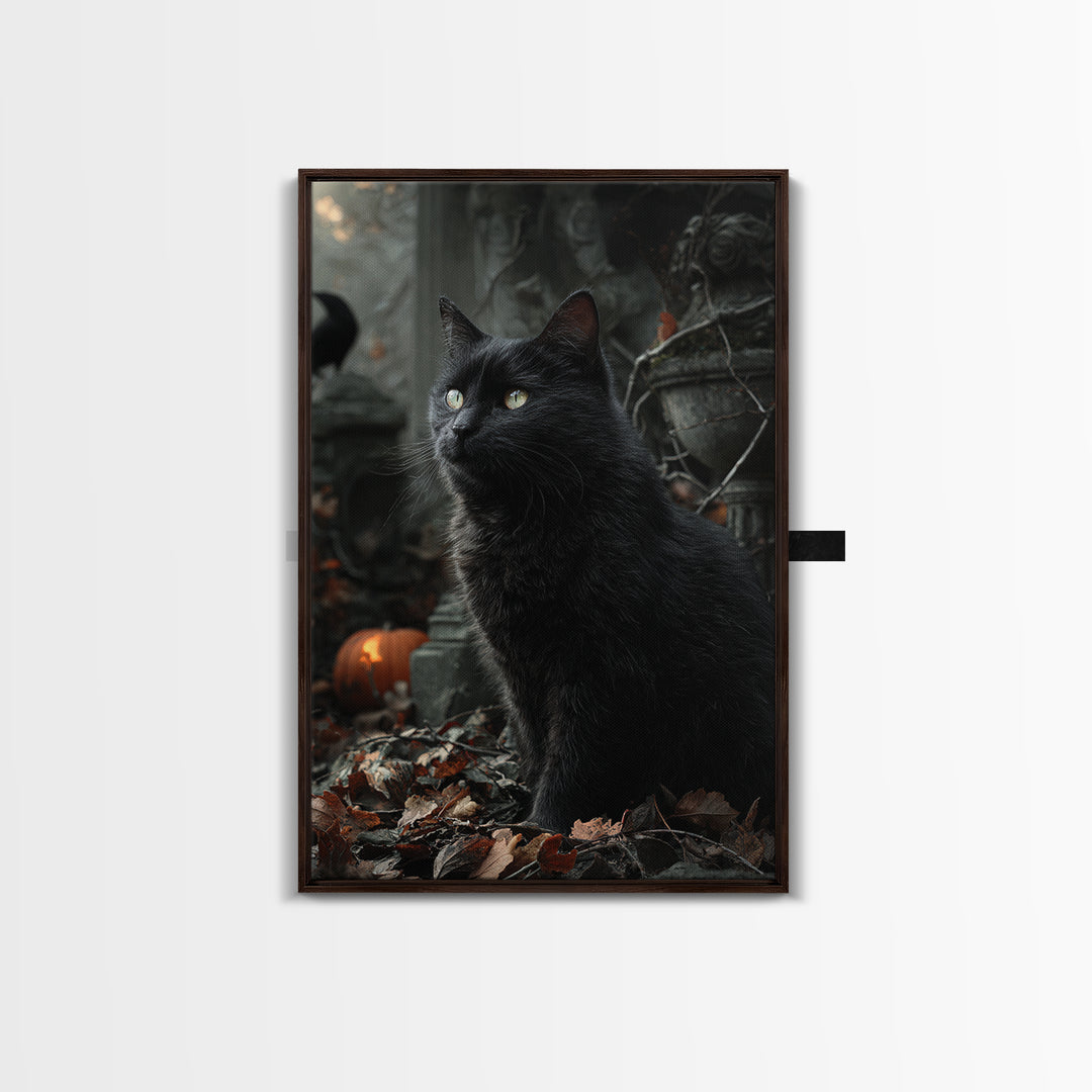 The Black Cat Gathering, Vertical Wall Art, Dark Halloween Decor, Canvas Print, Halloween Wall Decor, Gothic Home Decor