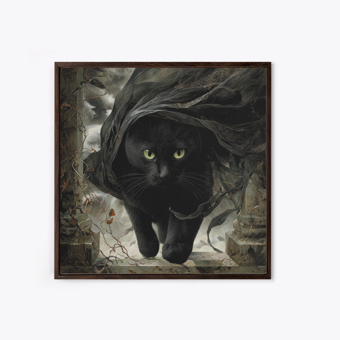 The Black Cat Gathering, Square Wall Art, Spooky Home Decor, Canvas Print, Halloween Wall Decor, Gothic Home Decor, Spooky Wall Decor