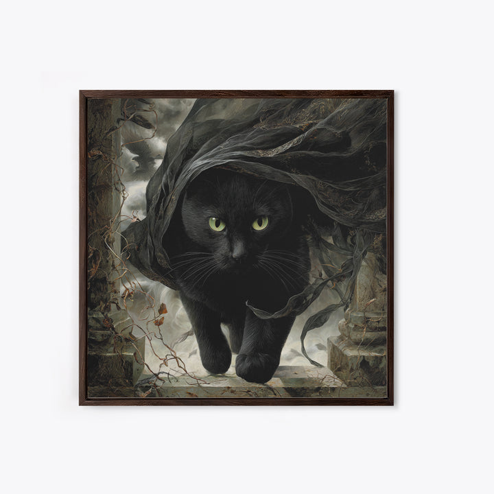 The Black Cat Gathering, Square Wall Art, Spooky Home Decor, Canvas Print, Halloween Wall Decor, Gothic Home Decor, Spooky Wall Decor