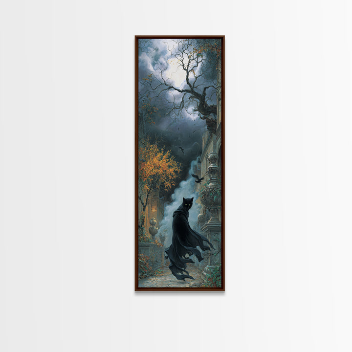 The Black Cat Gathering, Tall Narrow Wall Art, Dark Halloween Decor, Canvas Print, Halloween Wall Decor, Gothic Home Decor