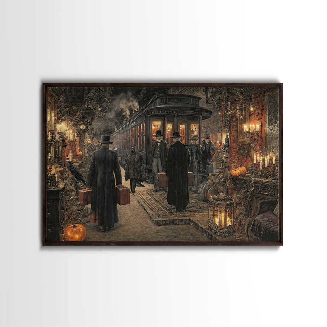 The Ghost Train Arrival, Landscape Wall Art, Haunted Gothic Art, Framed Canvas Print, Halloween Wall Decor, Gothic Home Decor