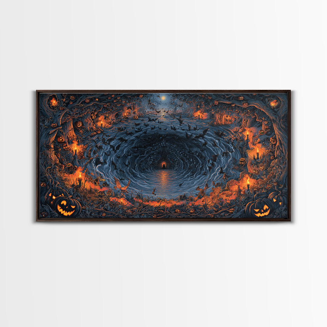 The Halloween Storm, Wide Panoramic Art, Spooky Home Decor, Canvas Print, Halloween Wall Decor, Gothic Home Decor, Halloween Wall Art