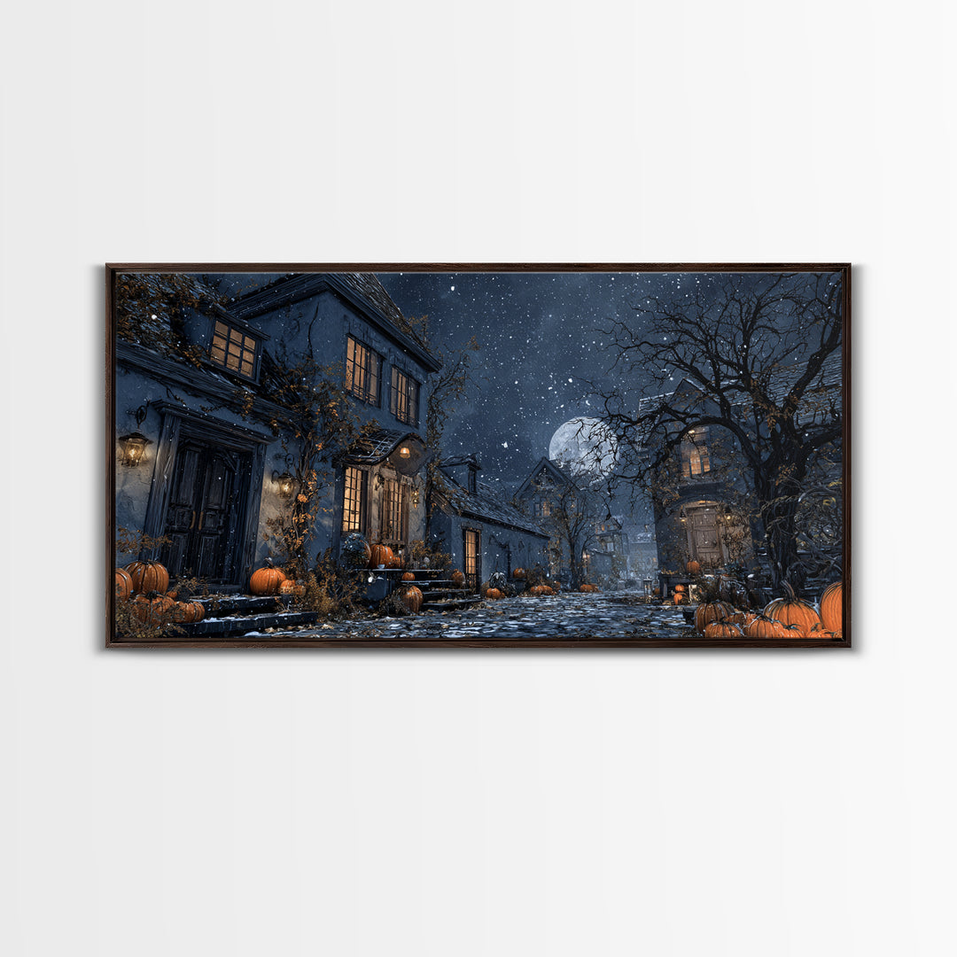 The First Frost Awakening, Wide Panoramic Art, Haunted Gothic Art, Framed Canvas Print, Halloween Wall Decor, Gothic Home Decor