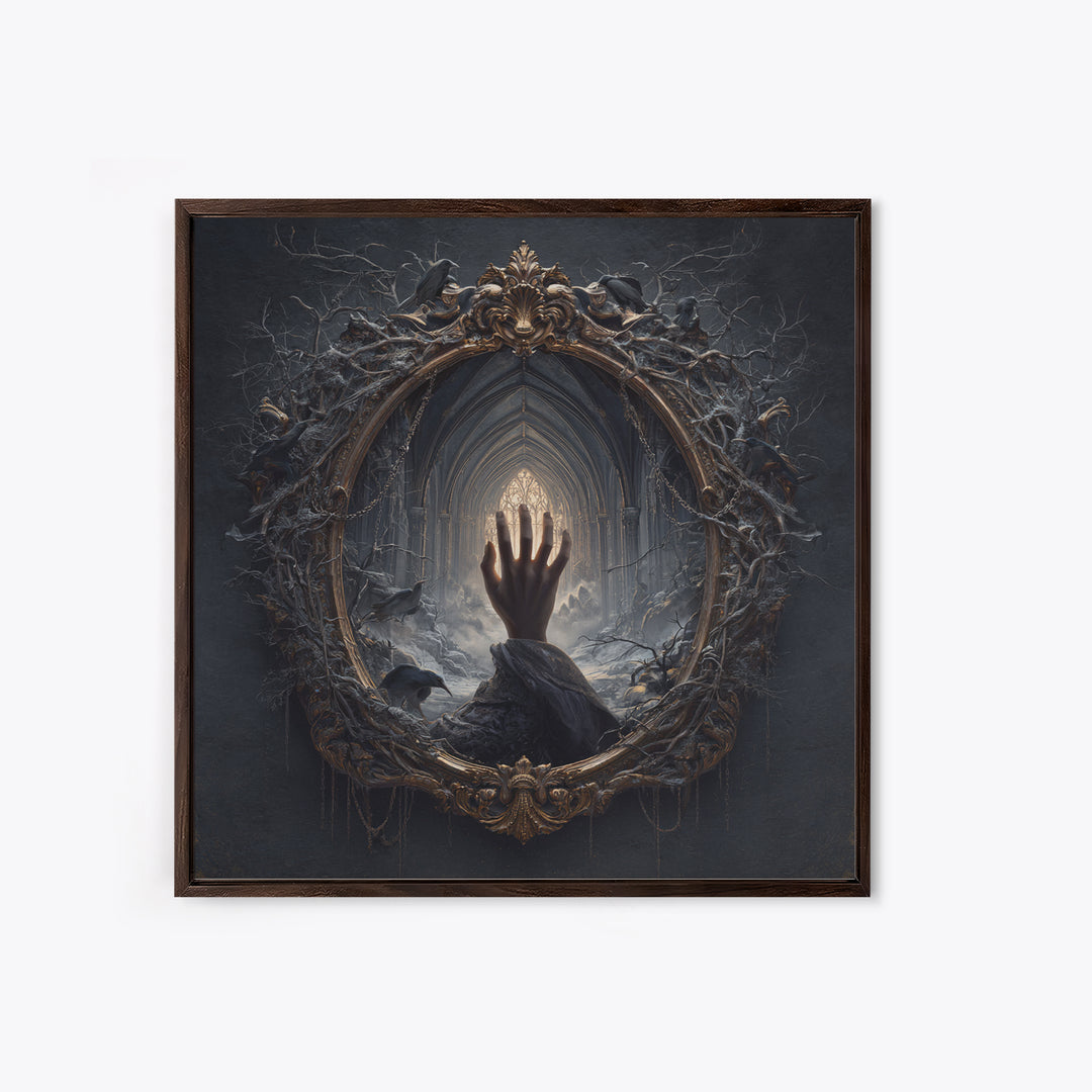 The Cursed Mirror, Square Wall Art, Macabre Wall Art, Framed Canvas Print, Halloween Wall Decor, Gothic Home Decor, Halloween Decor