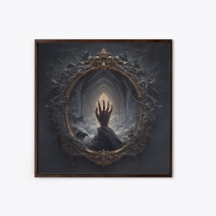 The Cursed Mirror, Square Wall Art, Macabre Wall Art, Framed Canvas Print, Halloween Wall Decor, Gothic Home Decor, Halloween Decor