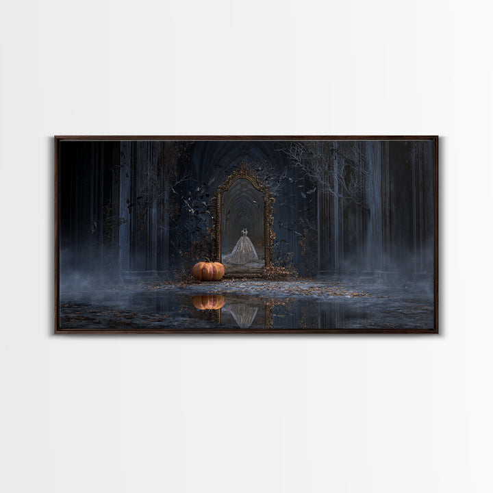 The Cursed Mirror, Wide Panoramic Art, Dark Fantasy Wall Art, Canvas Print, Halloween Wall Decor, Gothic Home Decor, Spooky Wall Decor