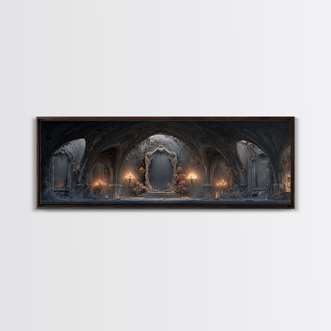 The Cursed Mirror, Extra Wide Wall Art, Gothic Horror Wall Art, Framed Canvas Print, Halloween Wall Decor, Gothic Home Decor