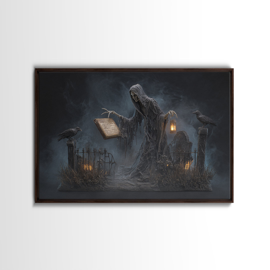 The Living Spellbook, Landscape Wall Art, Haunted Gothic Art, Framed Canvas Print, Halloween Wall Decor, Gothic Home Decor