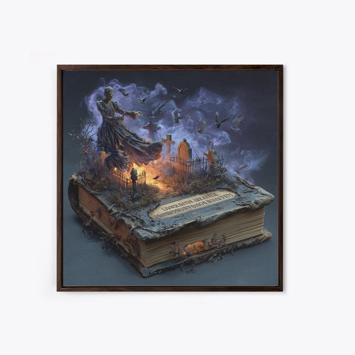 The Living Spellbook, Square Wall Art, Gothic Horror Wall Art, Framed Canvas Print, Halloween Wall Decor, Gothic Home Decor