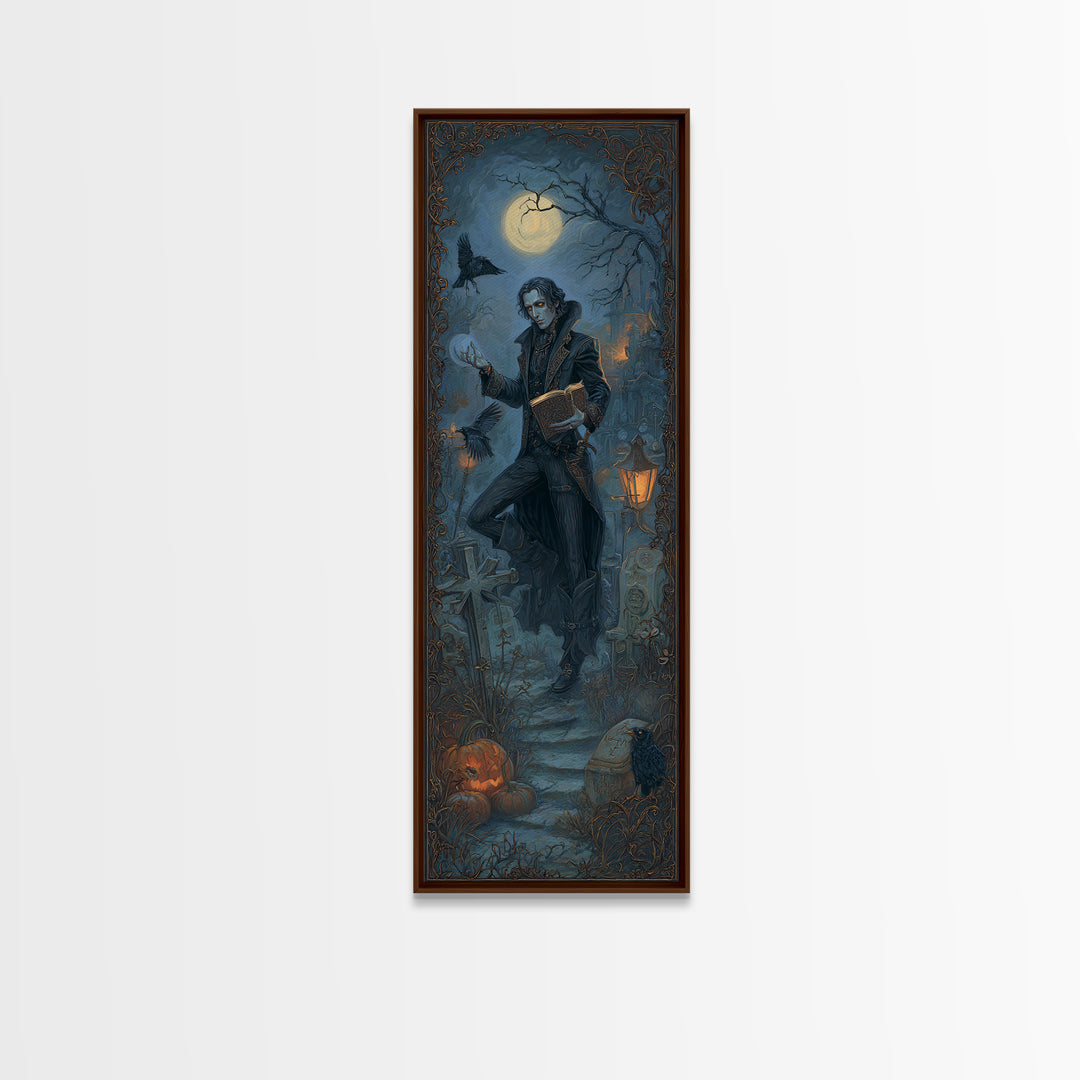The Living Spellbook, Tall Narrow Wall Art, Macabre Wall Art, Framed Canvas Print, Halloween Wall Decor, Gothic Home Decor
