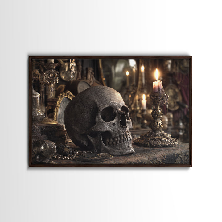 The Talking Skull, Landscape Wall Art, Gothic Horror Wall Art, Framed Canvas Print, Halloween Wall Decor, Gothic Home Decor