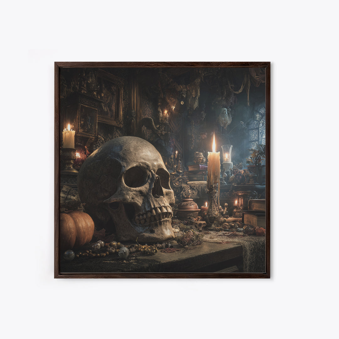 The Talking Skull, Square Wall Art, Spooky Home Decor, Canvas Print, Halloween Wall Decor, Gothic Home Decor, Halloween Decor