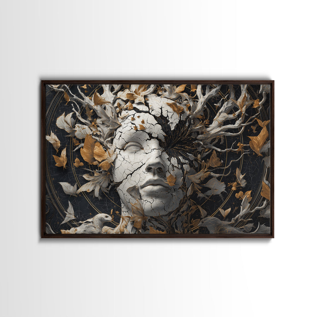 The Cracked Porcelain Mask, Landscape Wall Art, Spooky Home Decor, Canvas Print, Halloween Wall Decor, Gothic Home Decor, Horror Wall Art