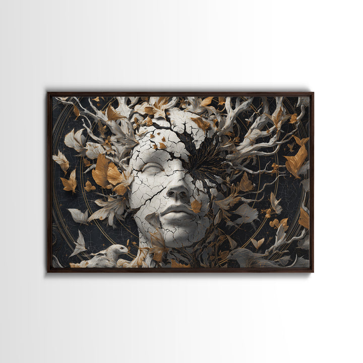 The Cracked Porcelain Mask, Landscape Wall Art, Spooky Home Decor, Canvas Print, Halloween Wall Decor, Gothic Home Decor, Horror Wall Art