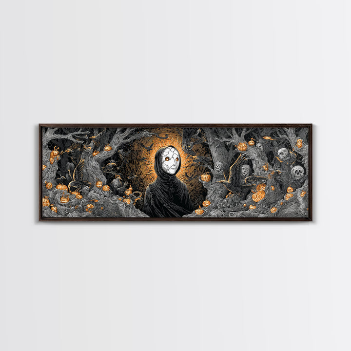 The Cracked Porcelain Mask, Extra Wide Wall Art, Haunted Gothic Art, Framed Canvas Print, Halloween Wall Decor, Gothic Home Decor