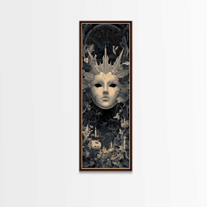 The Cracked Porcelain Mask, Tall Narrow Wall Art, Dark Halloween Decor, Canvas Print, Halloween Wall Decor, Gothic Home Decor