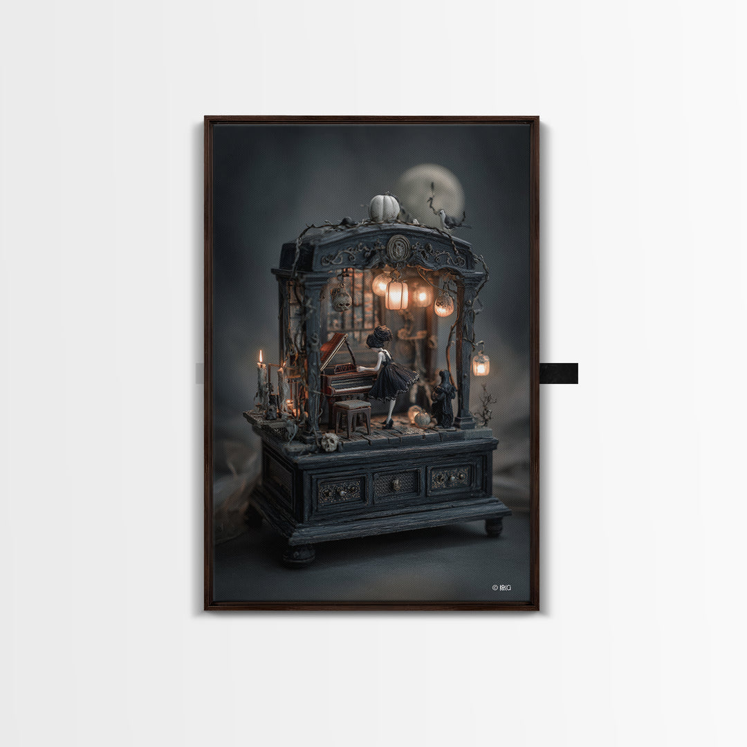 The Haunted Music Box, Vertical Wall Art, Spooky Home Decor, Canvas Print, Halloween Wall Decor, Gothic Home Decor, Dark Fantasy Art