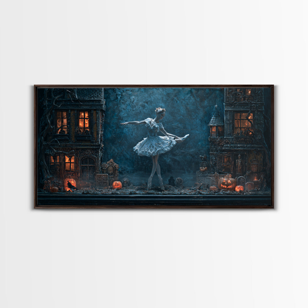 The Haunted Music Box, Wide Panoramic Art, Haunted Gothic Art, Framed Canvas Print, Halloween Wall Decor, Gothic Home Decor