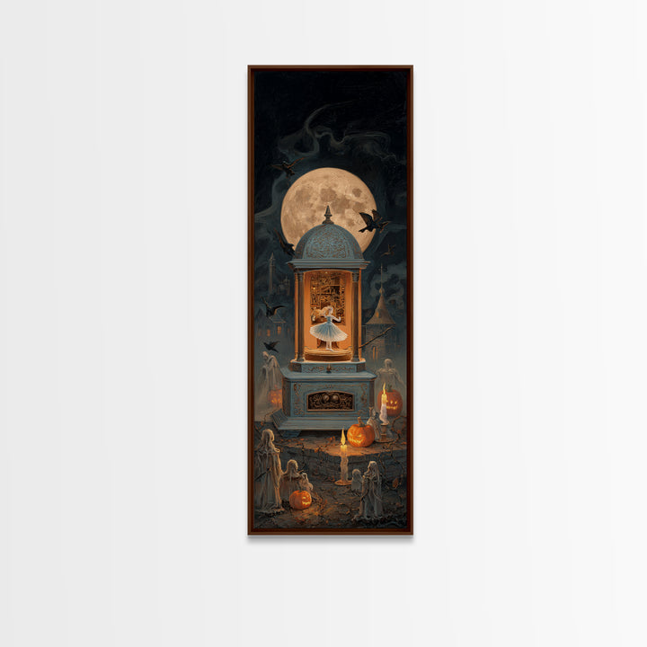The Haunted Music Box, Tall Narrow Wall Art, Gothic Horror Wall Art, Framed Canvas Print, Halloween Wall Decor, Gothic Home Decor
