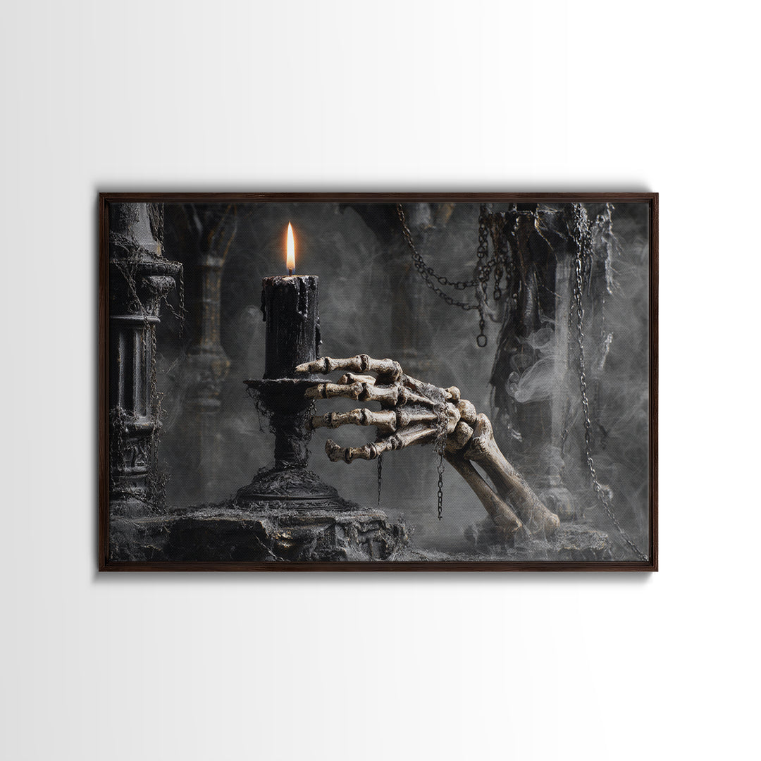 The Skeletal Hand Candleholder, Landscape Wall Art, Dark Halloween Decor, Canvas Print, Halloween Wall Decor, Gothic Home Decor
