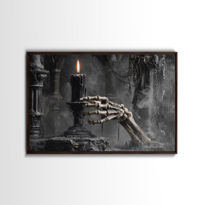 The Skeletal Hand Candleholder, Landscape Wall Art, Dark Halloween Decor, Canvas Print, Halloween Wall Decor, Gothic Home Decor