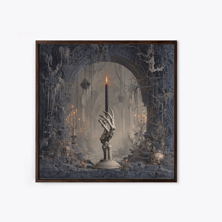 The Skeletal Hand Candleholder, Square Wall Art, Dark Fantasy Wall Art, Canvas Print, Halloween Wall Decor, Gothic Home Decor