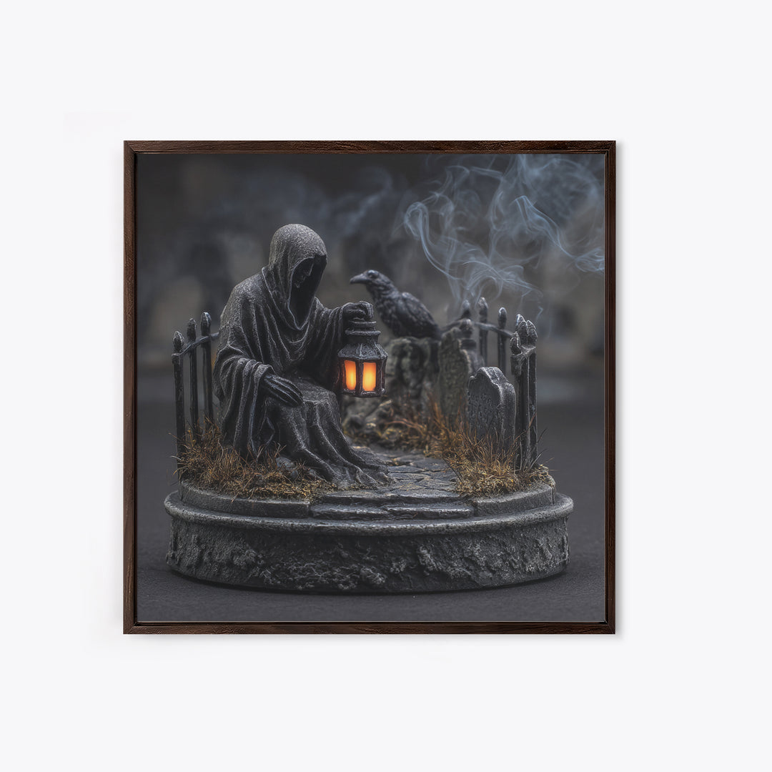 The Black Wax Candle, Square Wall Art, Haunted Gothic Art, Framed Canvas Print, Halloween Wall Decor, Gothic Home Decor, Halloween Wall Art