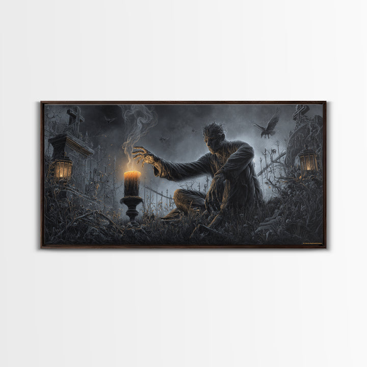The Black Wax Candle, Wide Panoramic Art, Spooky Home Decor, Canvas Print, Halloween Wall Decor, Gothic Home Decor, Seasonal Home Decor
