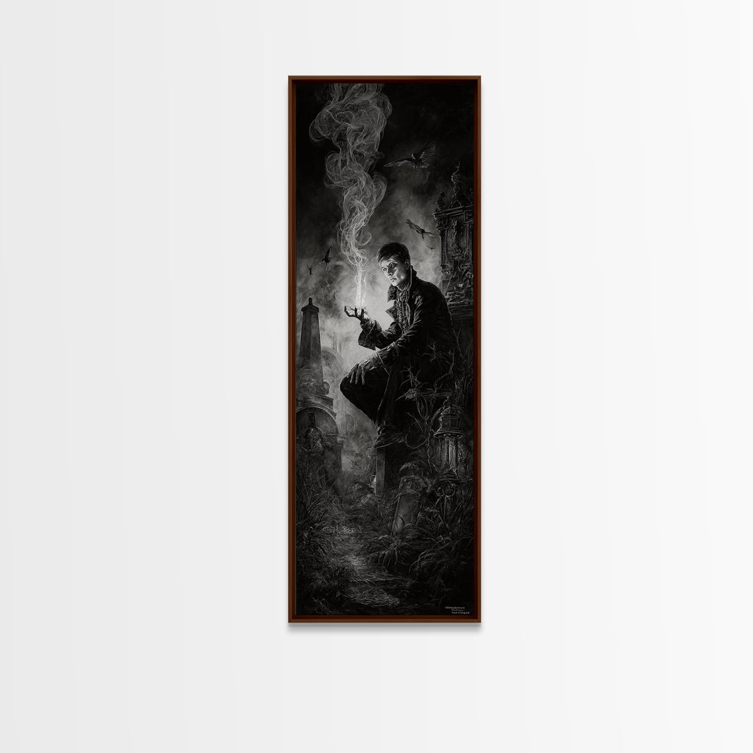 The Black Wax Candle, Tall Narrow Wall Art, Dark Fantasy Wall Art, Canvas Print, Halloween Wall Decor, Gothic Home Decor, Dark Fantasy Art