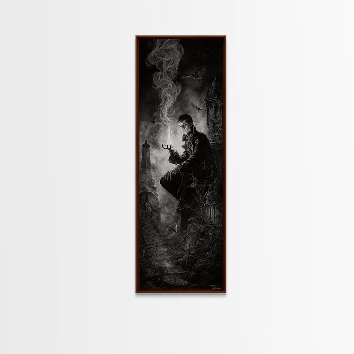 The Black Wax Candle, Tall Narrow Wall Art, Dark Fantasy Wall Art, Canvas Print, Halloween Wall Decor, Gothic Home Decor, Dark Fantasy Art