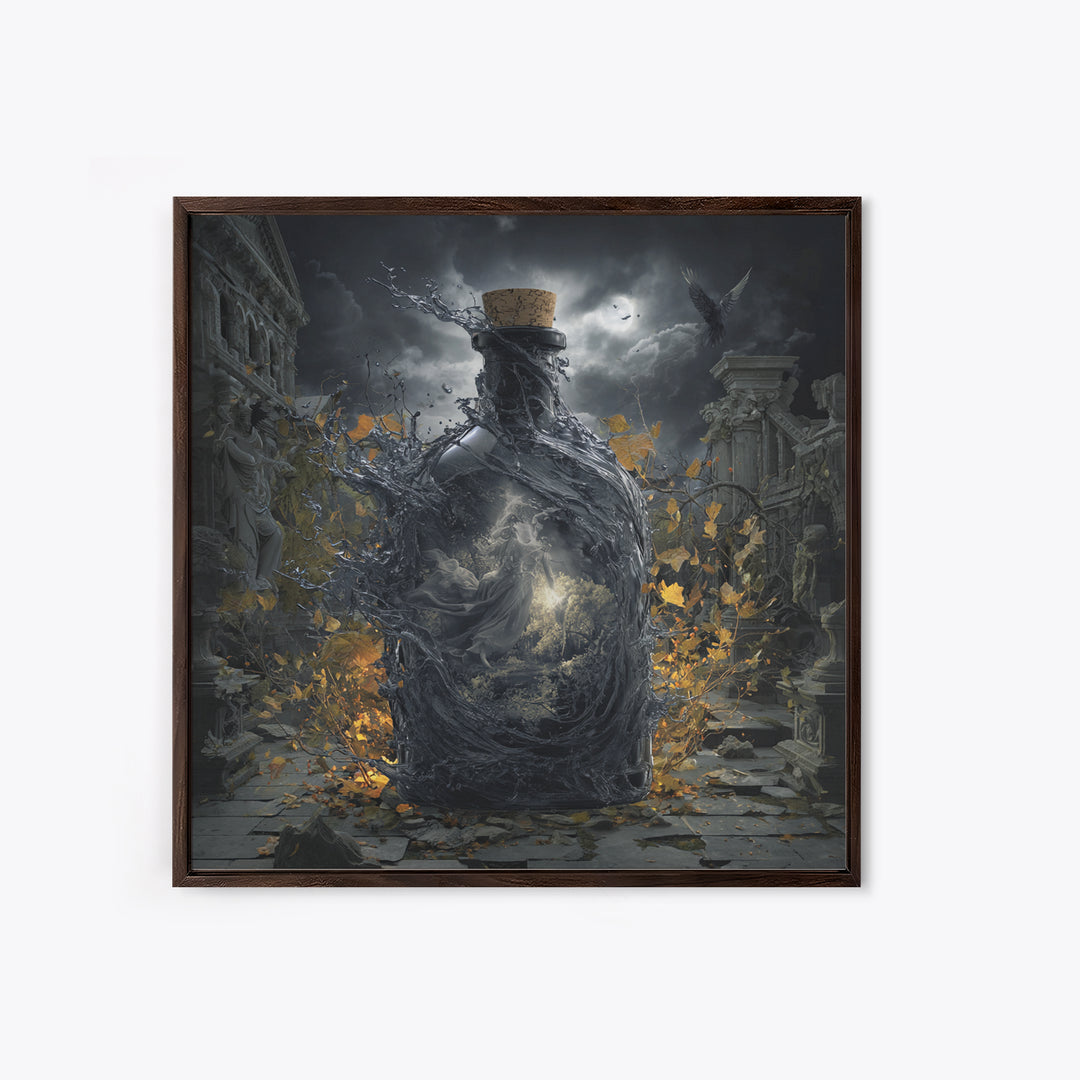 The Bottled Ghost, Square Wall Art, Gothic Horror Wall Art, Framed Canvas Print, Halloween Wall Decor, Gothic Home Decor, Macabre Wall Art