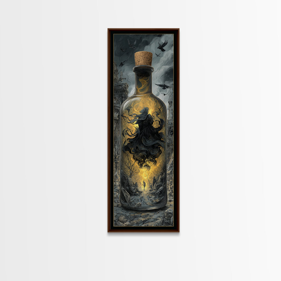 The Bottled Ghost, Tall Narrow Wall Art, Dark Fantasy Wall Art, Canvas Print, Halloween Wall Decor, Gothic Home Decor, Spooky Wall Decor