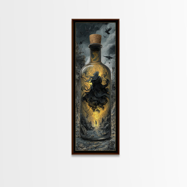 The Bottled Ghost, Tall Narrow Wall Art, Dark Fantasy Wall Art, Canvas Print, Halloween Wall Decor, Gothic Home Decor, Spooky Wall Decor