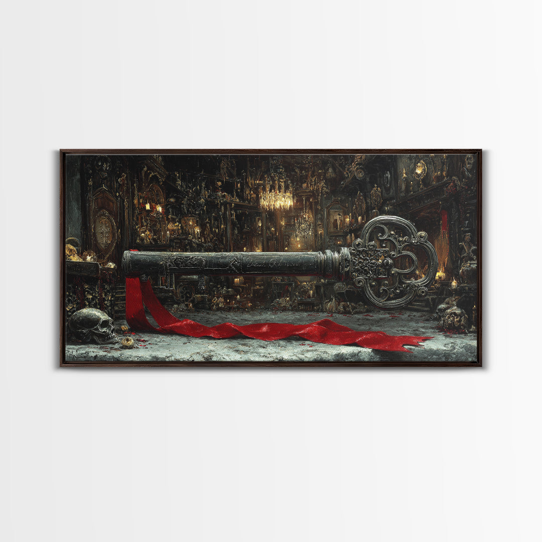 The Coffin Key, Wide Panoramic Art, Dark Halloween Decor, Canvas Print, Halloween Wall Decor, Gothic Home Decor, Statement Wall Art