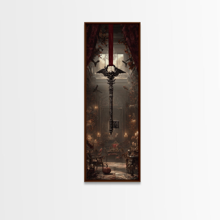The Coffin Key, Tall Narrow Wall Art, Macabre Wall Art, Framed Canvas Print, Halloween Wall Decor, Gothic Home Decor, Halloween Decor