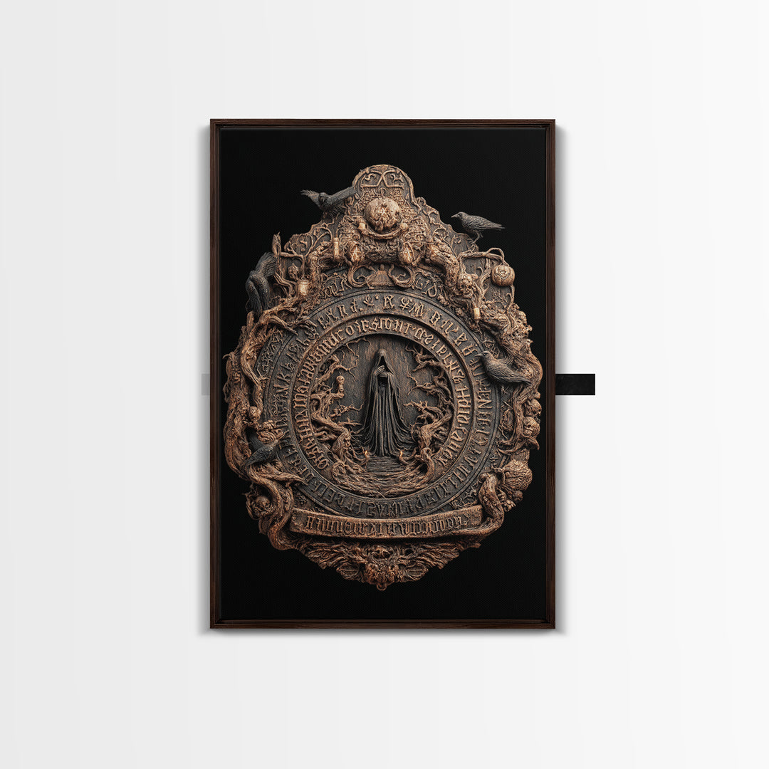 The Antique Spirit Board, Vertical Wall Art, Macabre Wall Art, Framed Canvas Print, Halloween Wall Decor, Gothic Home Decor