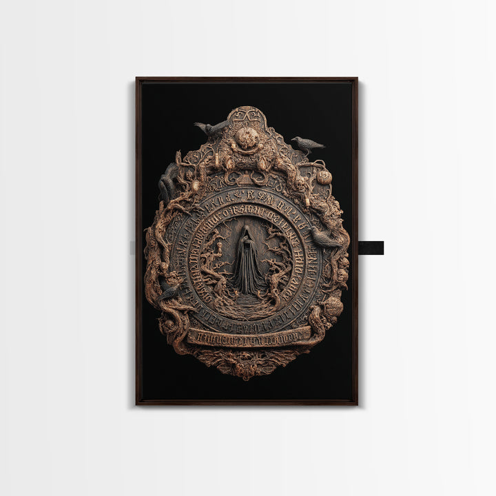The Antique Spirit Board, Vertical Wall Art, Macabre Wall Art, Framed Canvas Print, Halloween Wall Decor, Gothic Home Decor