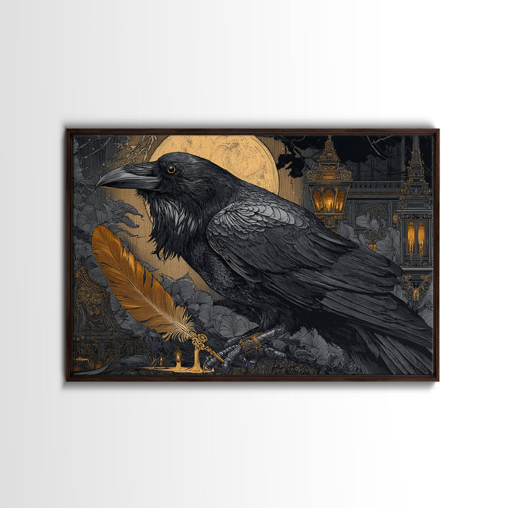 The Raven-Feather Quill, Landscape Wall Art, Macabre Wall Art, Framed Canvas Print, Halloween Wall Decor, Gothic Home Decor