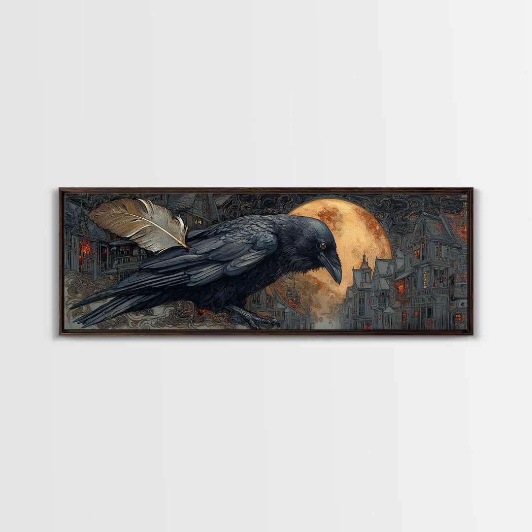The Raven-Feather Quill, Extra Wide Wall Art, Dark Halloween Decor, Canvas Print, Halloween Wall Decor, Gothic Home Decor