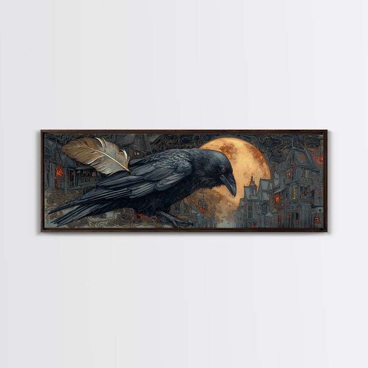 The Raven-Feather Quill, Extra Wide Wall Art, Dark Halloween Decor, Canvas Print, Halloween Wall Decor, Gothic Home Decor