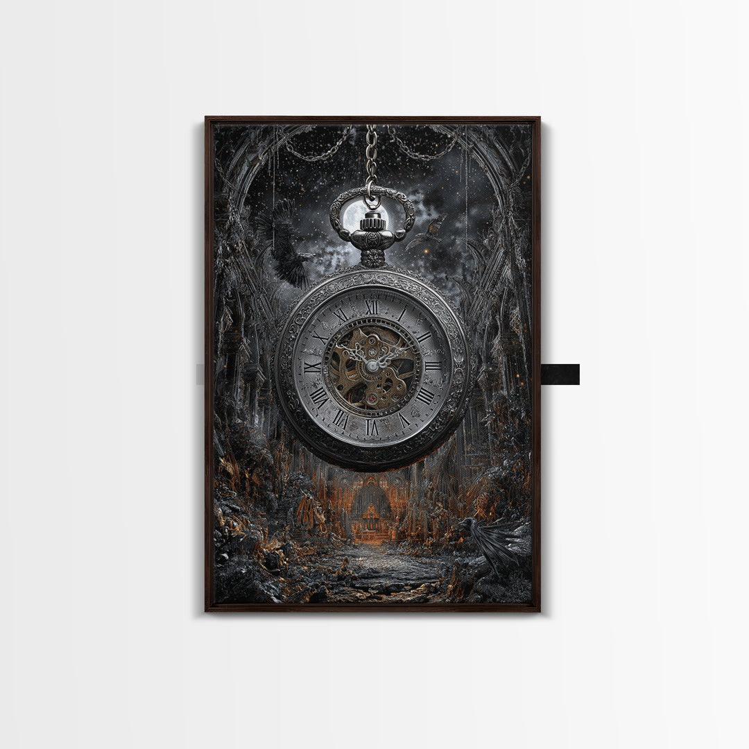 The Cursed Pocket Watch, Vertical Wall Art, Gothic Horror Wall Art, Framed Canvas Print, Halloween Wall Decor, Gothic Home Decor