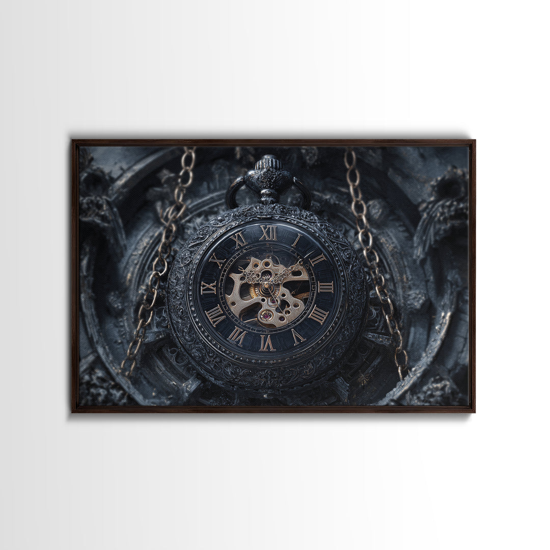 The Cursed Pocket Watch, Landscape Wall Art, Haunted Gothic Art, Framed Canvas Print, Halloween Wall Decor, Gothic Home Decor