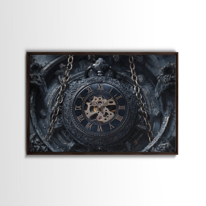 The Cursed Pocket Watch, Landscape Wall Art, Haunted Gothic Art, Framed Canvas Print, Halloween Wall Decor, Gothic Home Decor
