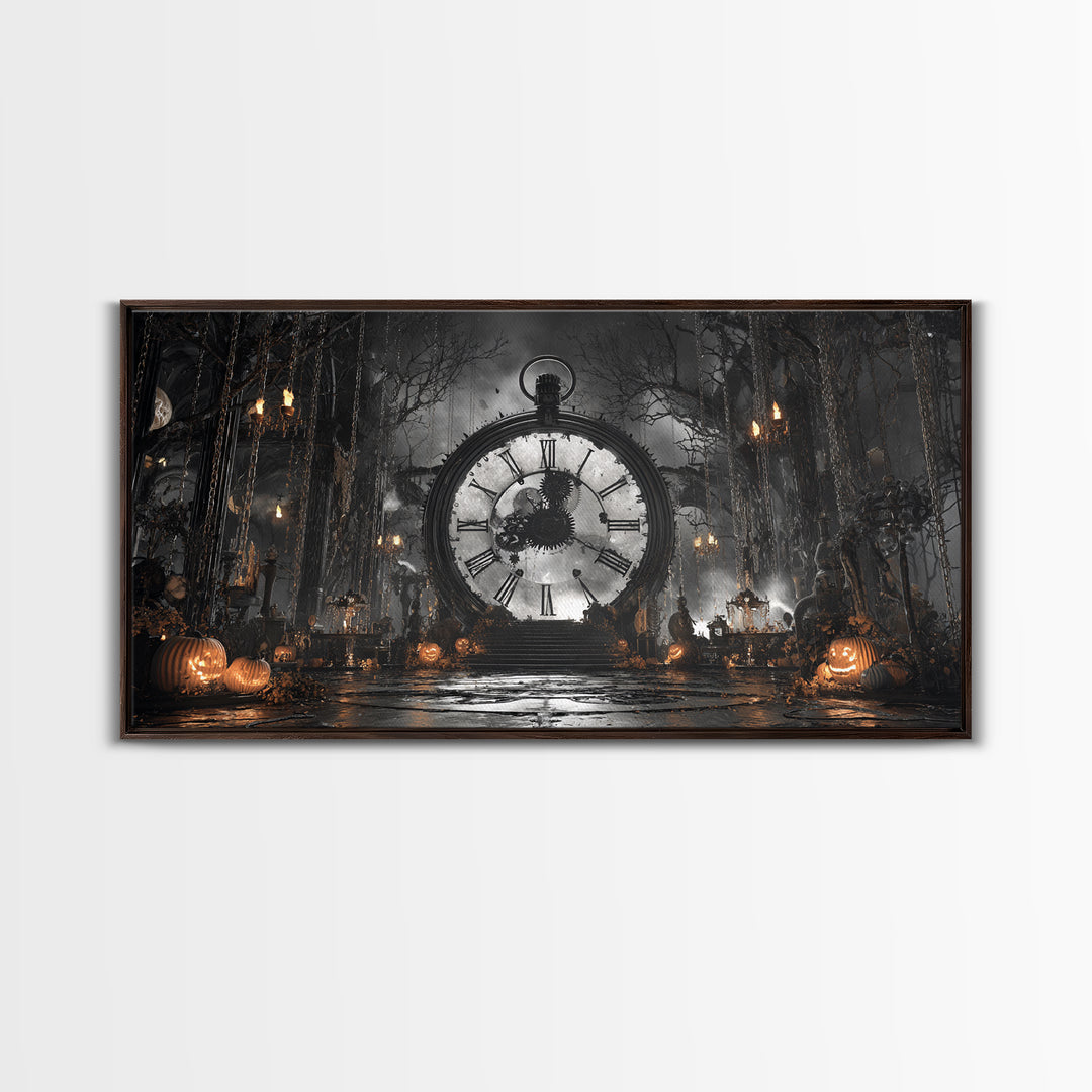 The Cursed Pocket Watch, Wide Panoramic Art, Spooky Home Decor, Canvas Print, Halloween Wall Decor, Gothic Home Decor